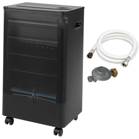 Favex – Chauffage d'appoint à gaz infrableu – 3 puissances – Brûleur inox – Pour espaces intérieurs jusqu'à 40 m² – Détendeur inclus – Noir