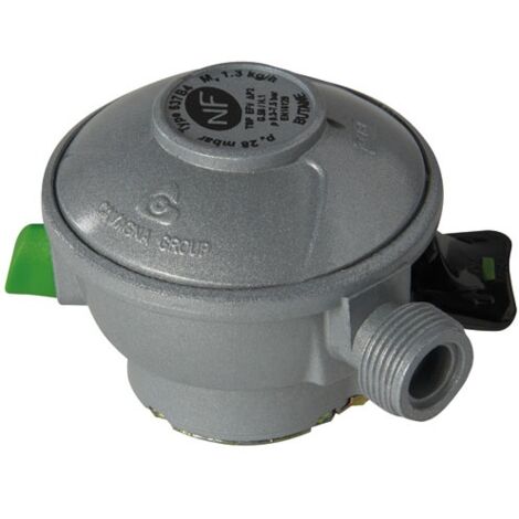 Favex – Détendeur gaz butane Quick-On 27mm – Débit 1,3 kg/h – Sécurité thermique – Connexion mâle M20x150 avec raccord tétine