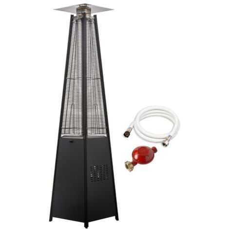 FAVEX - Parasol chauffant gaz Flamme Noir - Extérieur - Prêt à l'emploi livré avec tuyau et détendeur - 13 Kw - 12m² - 51,5 x 57,5 x 228 cm