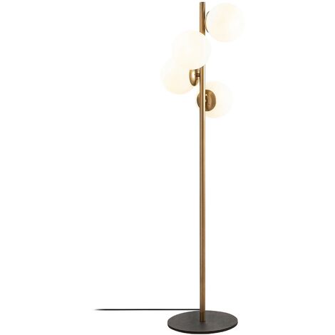 DESIGN MILLENNIUM Lampadaire en métal et verre 4 globes FAZE - H. 130 cm - Doré et blanc - Doré