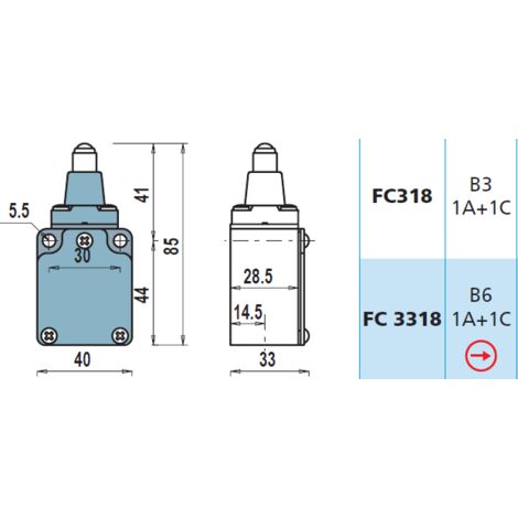 FC3318 1NA + 1NC Interruttore di Posizione a pistoncino con sfera Finecorsa
