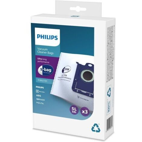 FC8027/01 Pack 3 sacs aspirateur S-bag ultra-long performance Durée prolongée de 80% Compatibles , Electrolux, Tornado