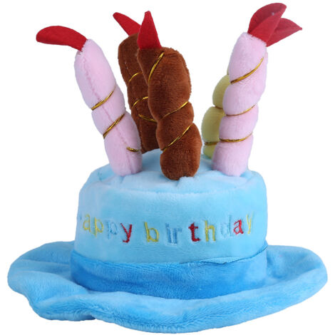 Fdit Chapeau de fête d'anniversaire pour Animal de Compagnie avec Bougies colorées pour Chien, Chat et Petit Animal (Bleu)