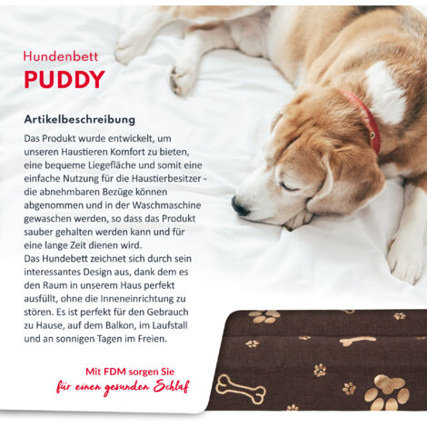 FDM PUDDY wasserdichtes Hundebett 70x130x5 cm Polyurethanschaum mit waschbarem Bezug Braun/Gold