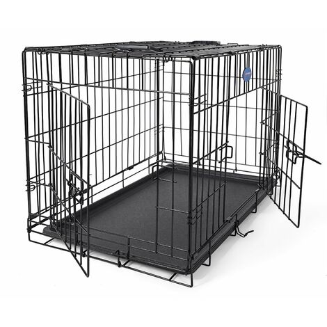 main image of "FEANDREA 2 Portes Cage pour chien pliable et transportable avec Poignée et Plateau 75 x 47 x 54cm par SONGMICS PPD30H - Noir"