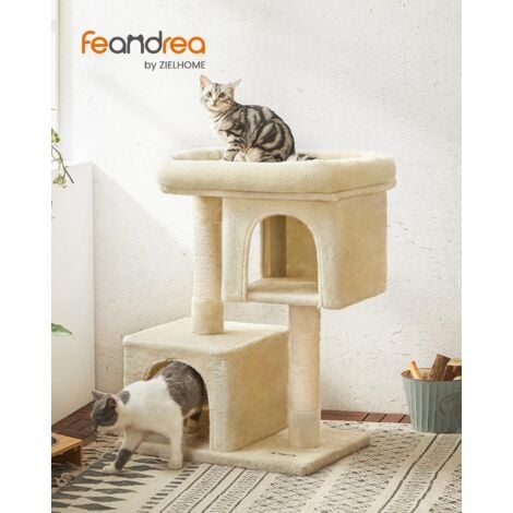 Feandrea Albero per Gatti, 84 cm, Tiragraffi Torre per Gatti, L, Condominio per Gatti di Grande Taglia fino a 7 kg, Ampio Posatoio, 2 Grotte per Gatti, Graffiatoio, Beige