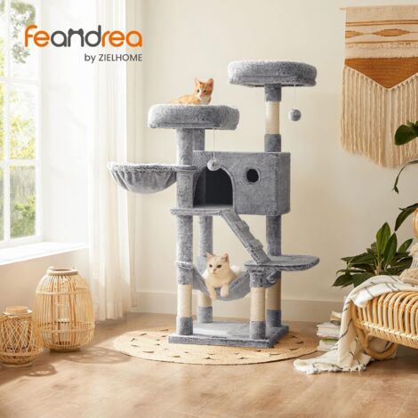 Albero Per Gatti Feandrea 143cm - Tiragraffi Con Grotta, Amaca, 4 Pali E Pompon, Grigio Chiaro - Foto 9