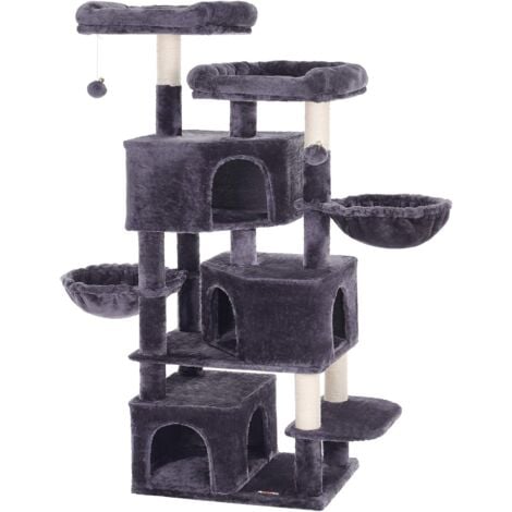 FEANDREA Árbol Grande para Gatos con 3 Cuevas para Gatos, Torre para Gatos de 164 cm, Gris Claro por SONGMICS