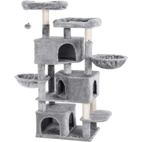 FEANDREA Árbol Grande para Gatos con 3 Cuevas para Gatos, Torre para Gatos de 164 cm, Gris Claro por SONGMICS