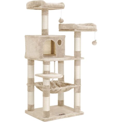 FEANDREA Árbol para Gatos, Torre de 143 cm, 2 Plataformas, Beige por SONGMICS