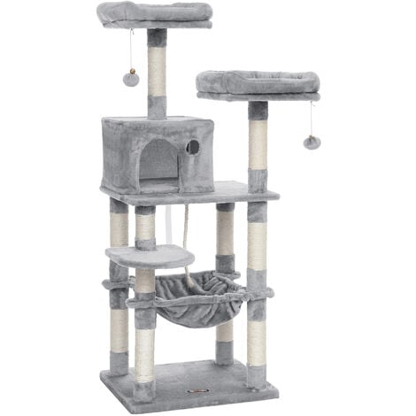 FEANDREA Árbol para Gatos, Torre de 143 cm, 2 Plataformas, Gris Claro por SONGMICS