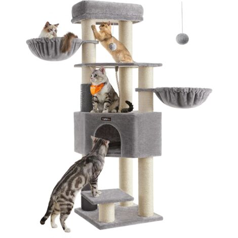 Feandrea – Arbre à chat grand et stable 50 x 50 x 160 cm – Tapis chaud, 9 griffoirs en sisal, 2 auto-toiletteurs – Base renforcée pour stabilité