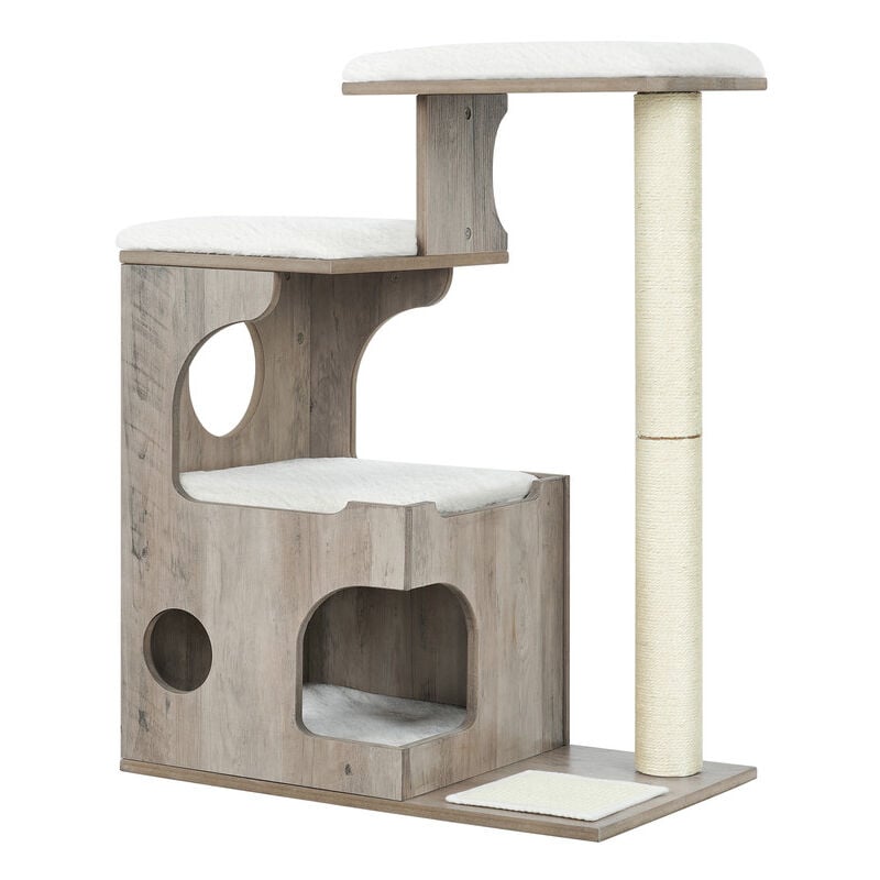 Feandrea - Arbre à Chat, Hauteur 86cm, 3 Plate-Formes et 1 Grotte, Panneau mdf avec placage de Bois, Poteau en sisal, Imitation Fourrure Lavable,