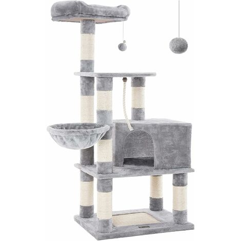 FEANDREA Arbre à chat Hauteur de 138cm avec griffoir Multi niveaux Niche Panier suspendu Salle de jeux Grise claire par SONGMICS PCT60H