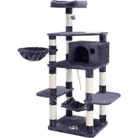 Arbre A Chat En Gris 170 Cm Avec Plate Formes Niches Et Echelles Griffoir Grattoir Escalade Toboggan