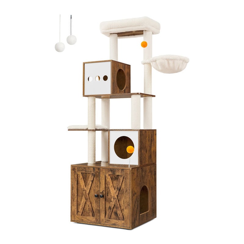 Songmics - Feandrea Arbre à Chat Moderne avec Cache-litière, Tour de Jeu, Griffoir avec Maison de Toilette, 180 cm, Niche, Plateforme, Tapis