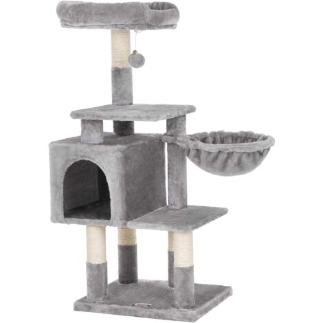 Feandrea – Arbre à chat multi-niveaux 110cm – Niche et panier confort – Tissu peluche et sisal – Kit anti-basculement inclus – PCT52W