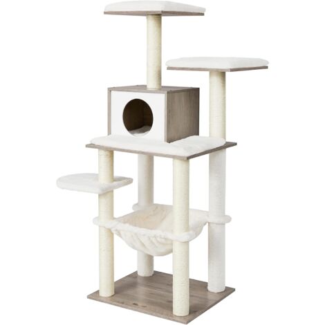 Feandrea – Arbre à chat multilevel 138 cm – Panneau aggloméré et sisal – Avec hamac et griffoirs – Housse lavable – Pour chats domestiques