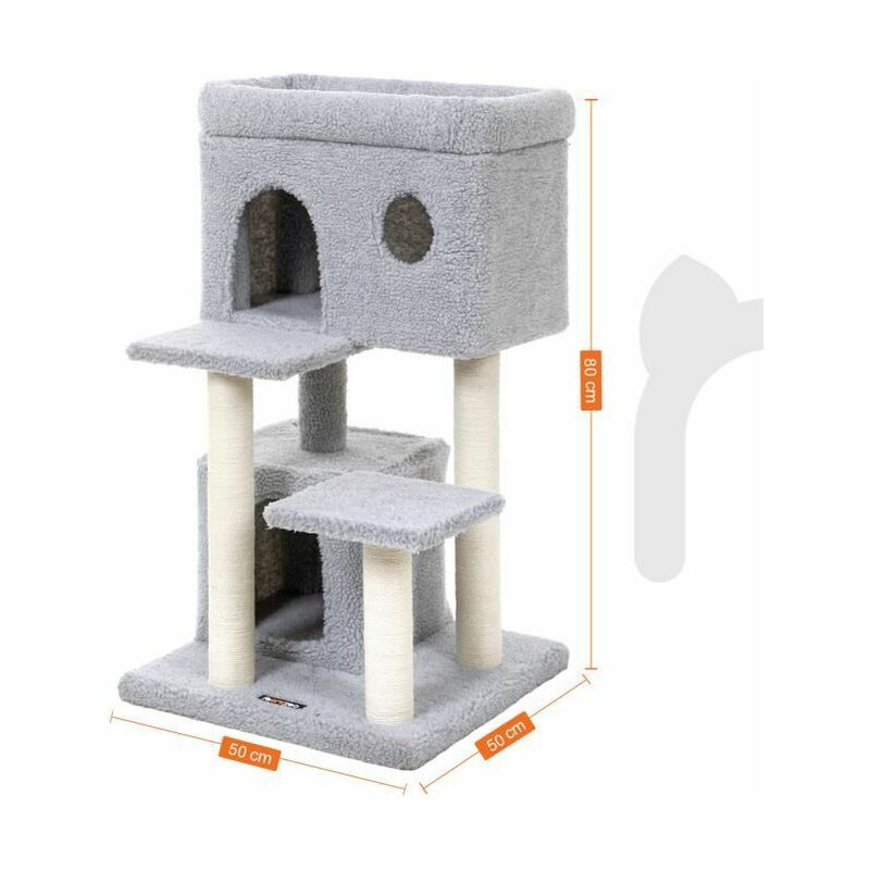 Feandrea Arbre A Chat Tour A Chat Avec Grande Plate Forme D Observation Niche En Imitation Laine De Mouton 2 Grottes Pour Chatons Et Vieux Chats Poteaux En Sisal Stable Gris Clair Par Songmics