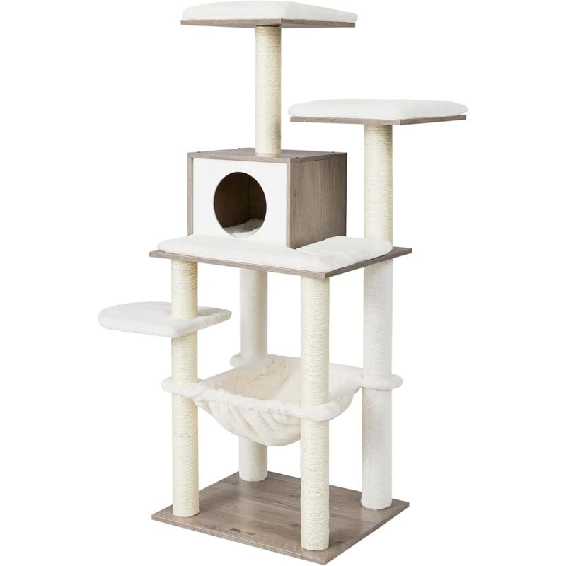 Arbre à Chat, Tour de Jeux de 138 cm, pour Chats Domestiques, Niche, Meuble pour Chat, Multiniveau, avec Griffoirs, avec Hamac, Plate-Forme, Housse