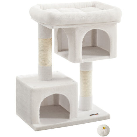 Feandrea Arbre à chat, Tour de Jeux 84 cm, L, Maison pour Chats jusqu’à 7 kg, Grande Plate-forme, 2 Niches, Griffoir, Blanc Crème