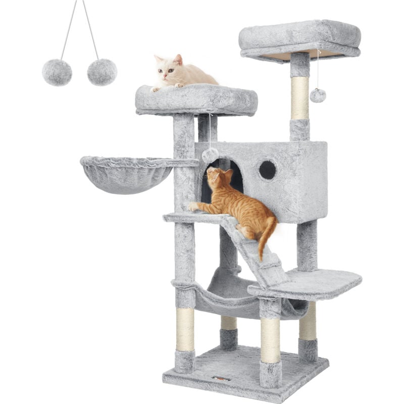 Songmics - Feandrea Árbol de Gatos, Torre de Gatos Grande, Gris y Blanco Ombré