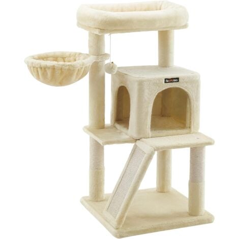 FEANDREA Arbre à Chat, Tour de Jeux, Grand Plate-Forme, Beige PCT51M