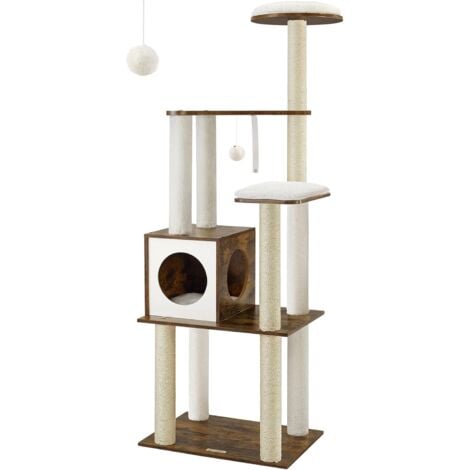 Feandrea Arbre à Chat, Tour de Jeux Moderne 165 cm, avec 9 Griffoirs, Coussins Lavables et Amovibles, Plate-forme, Niche, Meuble pour Chats d’Intérieur, Marron Rustique