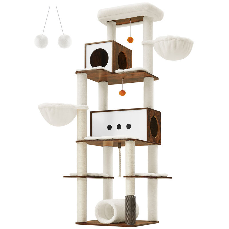 Feandrea - Arbre à Chat, Tour de Jeux Moderne de 197 cm, Multi-Niveaux, avec 2 Niches, 2 Paniers, 4 Griffoirs, Toiletteur, Tunnel, Plate-forme, pour