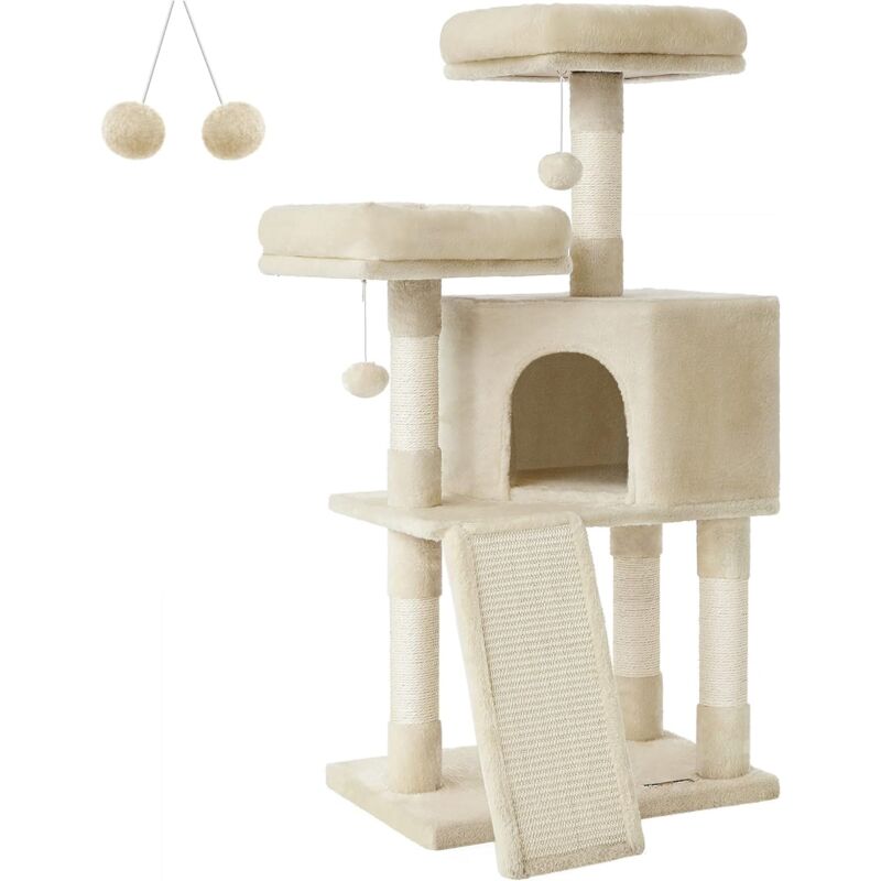 Songmics - feandrea Arbre à chat, Tour poteaux à gratter 115 cm, Beige PCT141M01