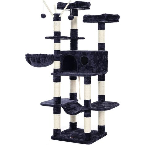 FEANDREA Arbre à Chat XXL, Tour de Jeux 164 cm, Gris Anthracite/Gris Clair