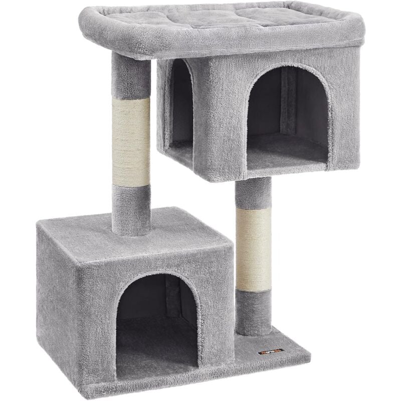 Feandrea Arbre à Chat, Tour de Jeux 101 cm, xl, Maison pour Chats Jusqu'à 20 kg, Grande Plate-Forme, 2 Niches, Griffoir, Gris Clair