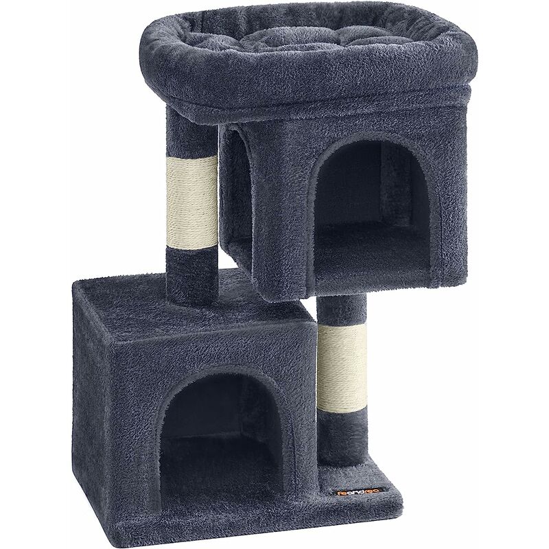 Arbre à Chat, Tour de Jeux 67 cm, s, Maison pour Chatons Jusqu'à 3 kg, Grande Plate-Forme, 2 Niches, Griffoir, Gris Foncé - Feandrea