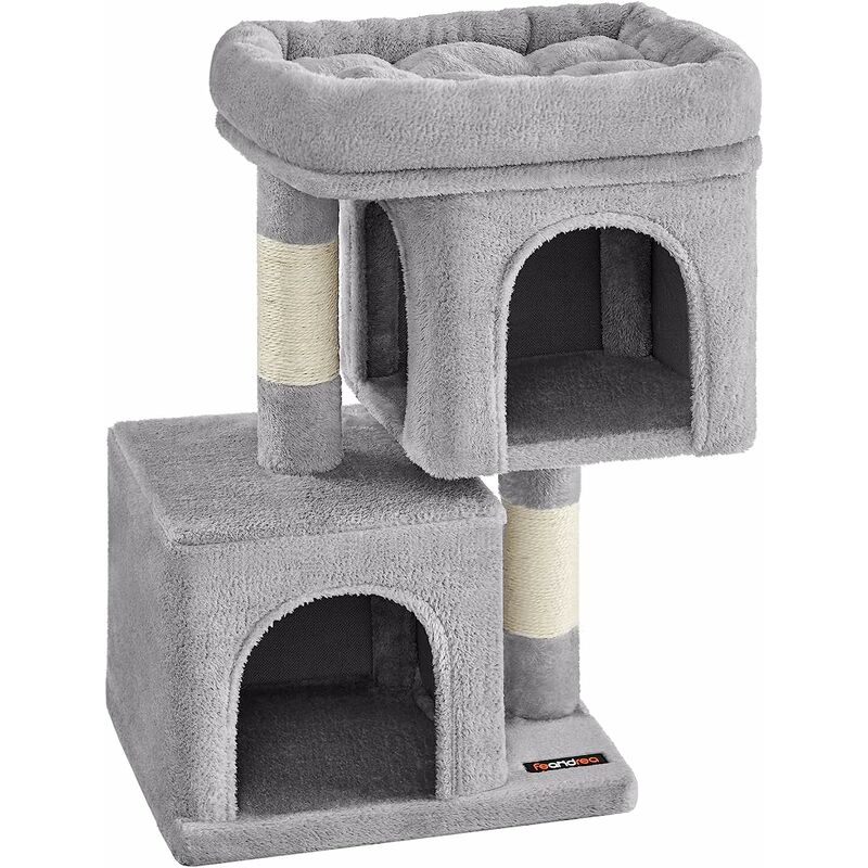 Arbre à Chat, Tour de Jeux 67 cm, s, Maison pour Chatons Jusqu'à 3 kg, Grande Plate-Forme, 2 Niches, Griffoir, Gris Clair - Feandrea
