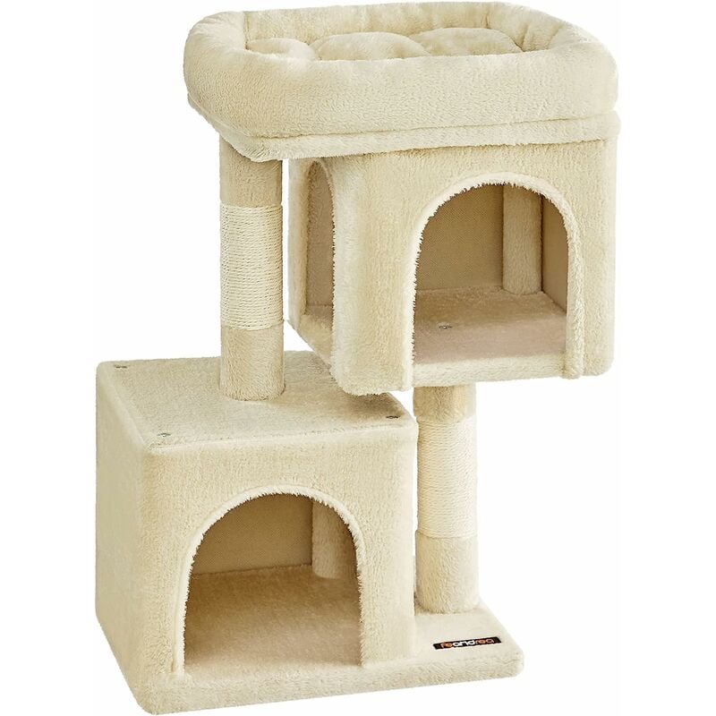 Arbre à Chat, Tour de Jeux 67 cm, s, Maison pour Chatons Jusqu'à 3 kg, Grande Plate-Forme, 2 Niches, Griffoir, Beige - Feandrea