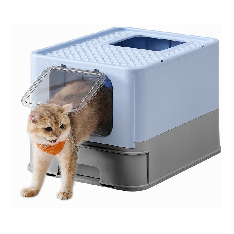 Bac à Litière Fermé pour Chat, Maison de Toilette, Plateau Amovible, Pelle, Brosse, pour Grand Chat, Capacité de Charge 15 kg, Anti-Traces,