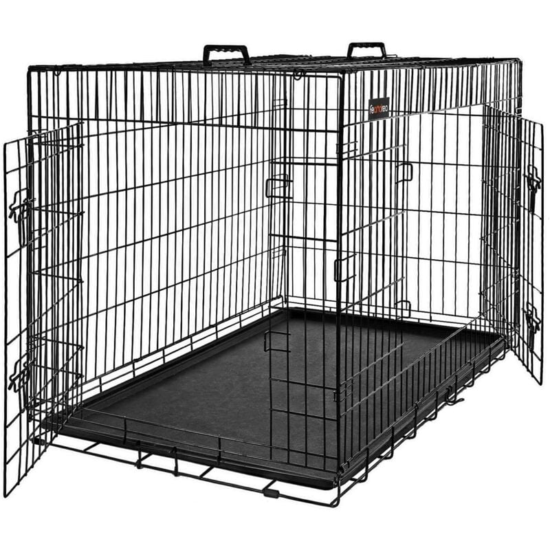 Feandrea - Cage pour Chien, avec 2 Portes, Noir, 92,5 x 57,5 x 64 cm