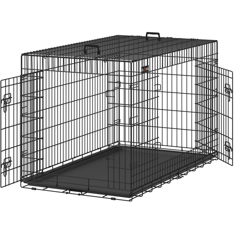 Feandrea Cage pour Chien Pliable avec 2 Portes, Plateau Amovible, Noir - 136 x 79 x 87 cm