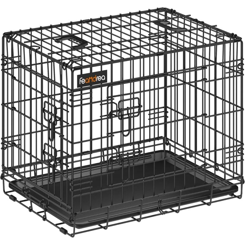 Feandrea - Cage pour Chien Pliable avec 2 Portes, Plateau Amovible, Noir - 61 x 43,5 x 50,5 cm