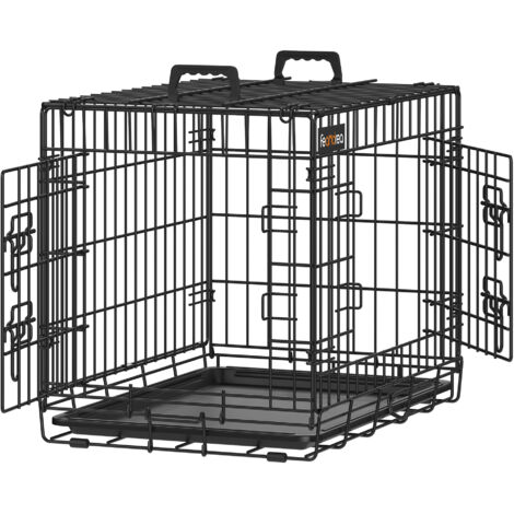 Feandrea Cage pour Chien Pliable avec 2 Portes, Plateau Amovible, Noir - 61 x 43,5 x 50,5 cm
