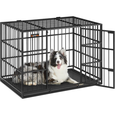 Feandrea – Cage pour chien ultra-résistante 107 x 70 x 75 cm – Acier noir – Pour chiens moyens à grands jusqu'à 42 kg – Double porte et plateau amovible