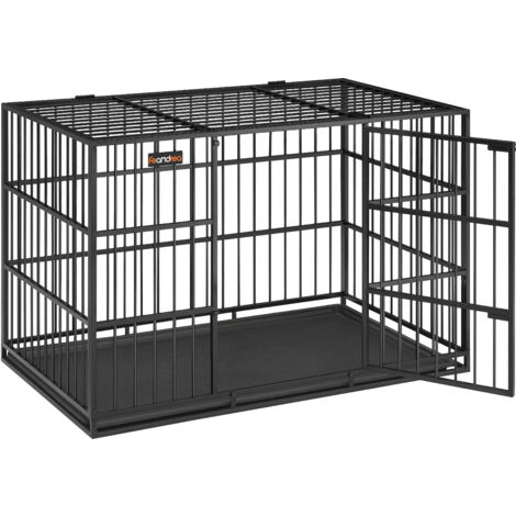 Feandrea – Cage pour chien ultra-résistante 122 x 75 x 80 cm – Acier noir – Double porte – Pour chiens moyens et grands jusqu'à 45 kg