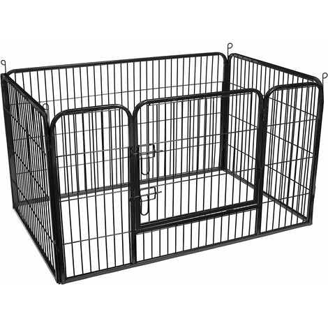 FEANDREA Enclos en métal pour chien, Parc pour chiot, rongeur et lapin, Pliable, Hauteur 70cm, avec Porte, Noir/Gris