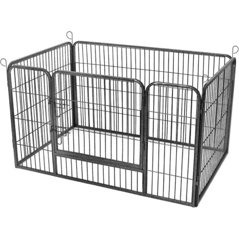 FEANDREA Enclos en métal pour chien, Parc pour chiot, rongeur et lapin, Pliable, Hauteur 70cm, avec Porte, Noir/Gris