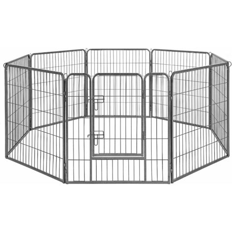 FEANDREA Enclos pour Chien, Parc pour Animaux de Compagnie, 8 Panneaux, Dimensions 77 x 80 cm, Gris/Noir