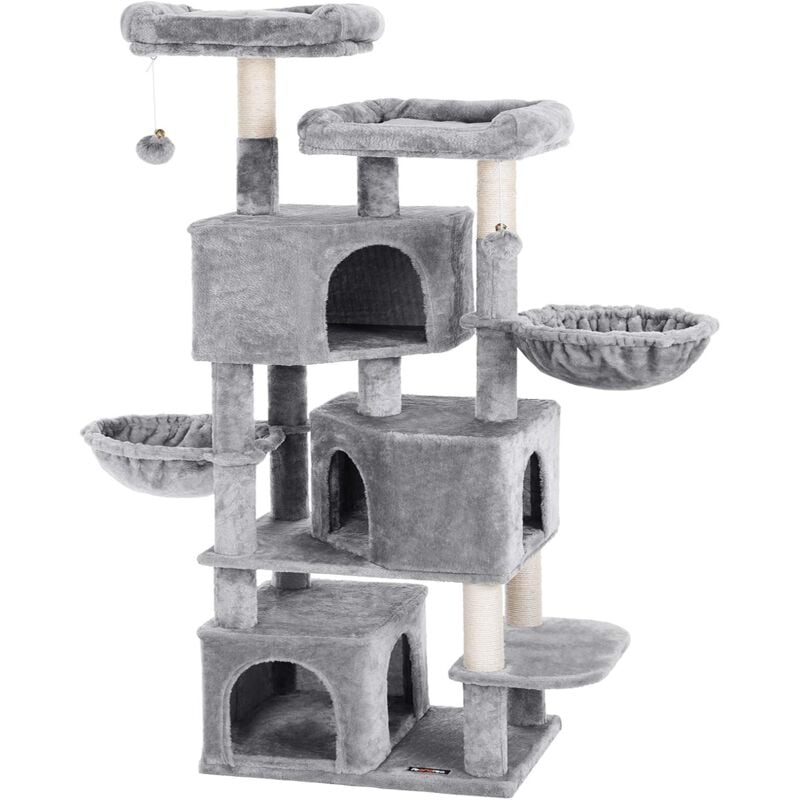 Feandrea Grand Arbre à Chat, avec 3 Niches, 164cm de Hauteur, Gris Clair