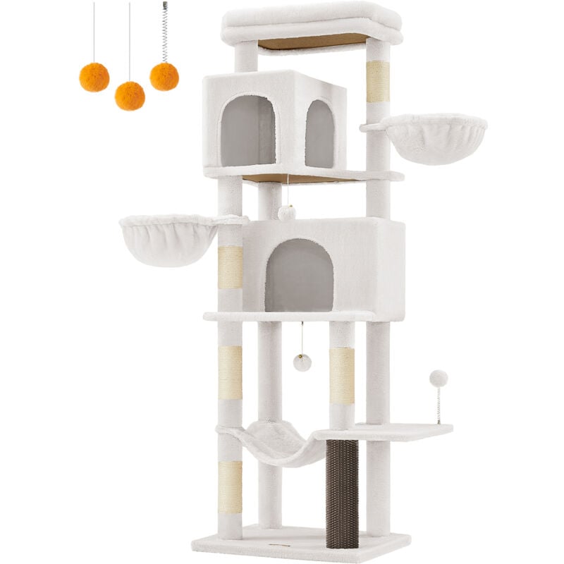 Feandrea - Grand Arbre à Chat, Tour à Chat de 175 cm de Haut, Abri à Chat Multi-Niveaux avec 2 Niches, 2 Paniers, 5 Griffoirs, Toilettage Autonome,