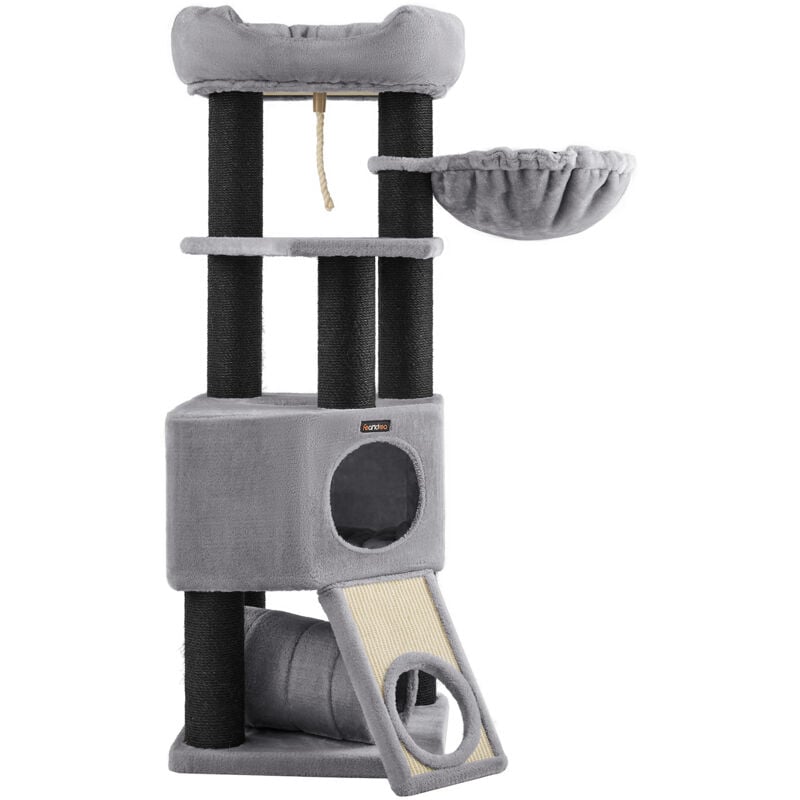 Songmics - Grand Arbre à Chat, Tour de Jeux Taille m, avec Niche, Hamac, Plate-Forme en Tissu Peluche, Tunnel, Poteaux en Sisal, Griffoir, 50 x 50 x