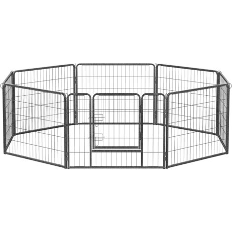 FEANDREA Hundezaun, 8 Platten DIY Hundepark, Doppel-L-Schloss, transportabel, 77 x 60 cm, für Innen, Außen, Terrasse, Hunde, Kaninchen, Hühner