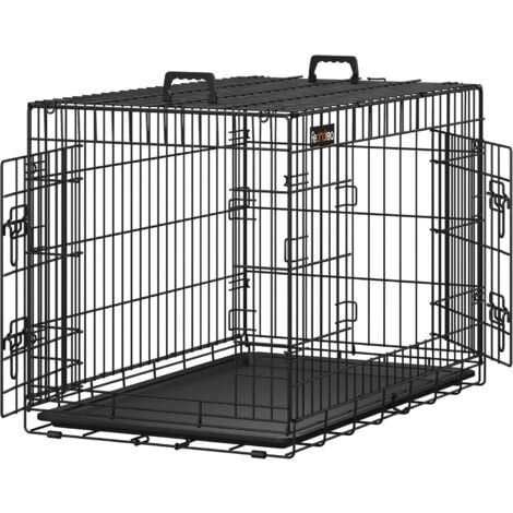 FEANDREA Jaula metálica para perro gato conejo Plegable Transportable 91 x 58 x 64cm Negro por SONGMICS